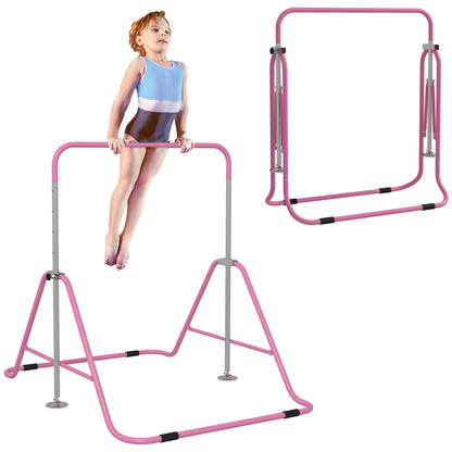 Kids Gymnastic Bar w/ Adjustable Height, Foldable Training Bar - Pink