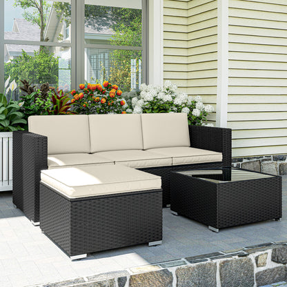 Garden Furniture Set w/ Padded Cushions Corner Sofa Set, Black