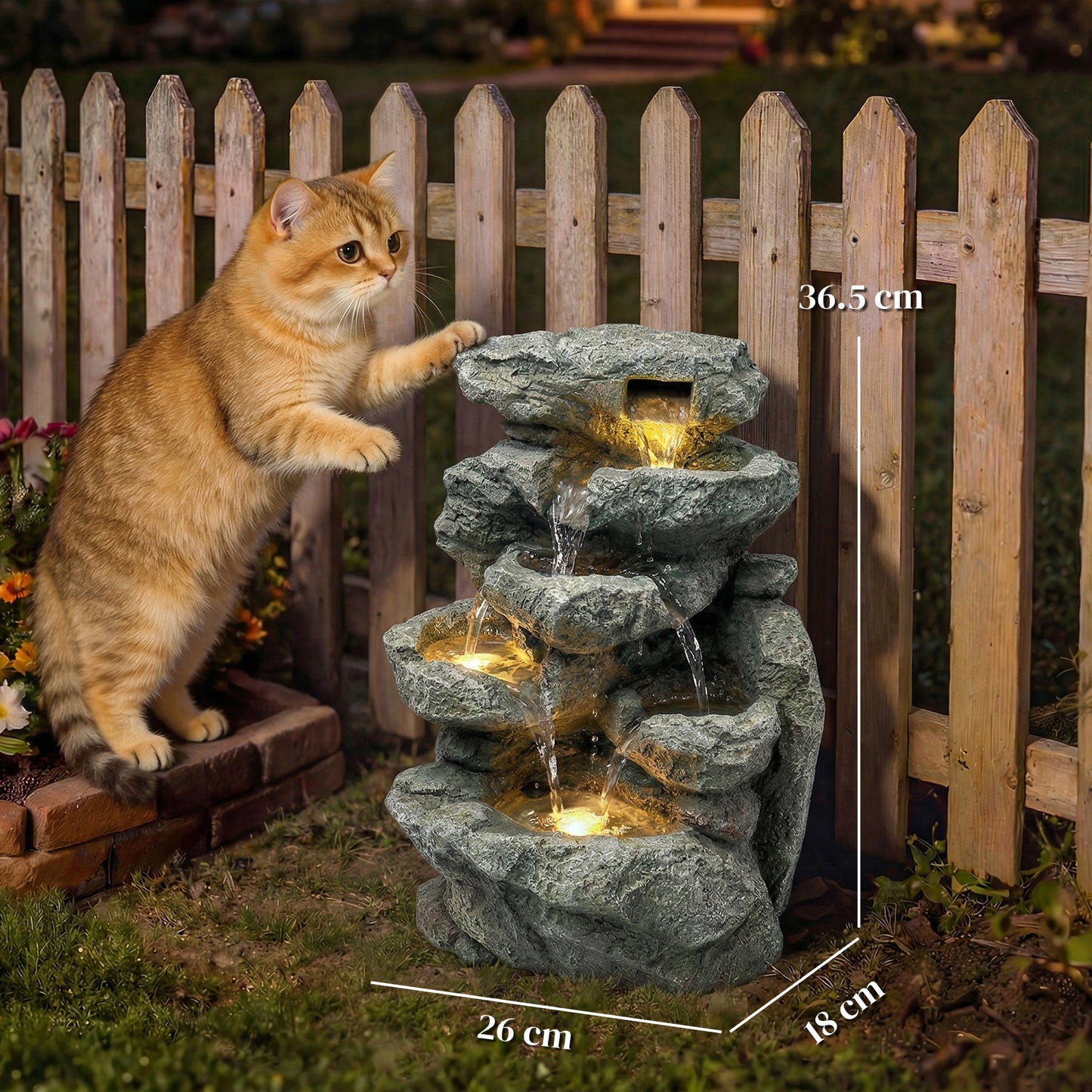 Outdoor Fountain, Resin Freestanding Garden Fountain, Grey