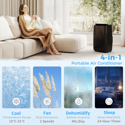 14,000 BTU Portable Air Conditioner Unit with Remote, 24H Timer