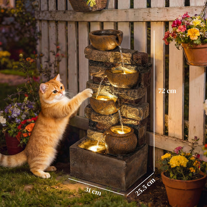 Outdoor Fountain with LED Lights, Cascading Waterfall Feature
