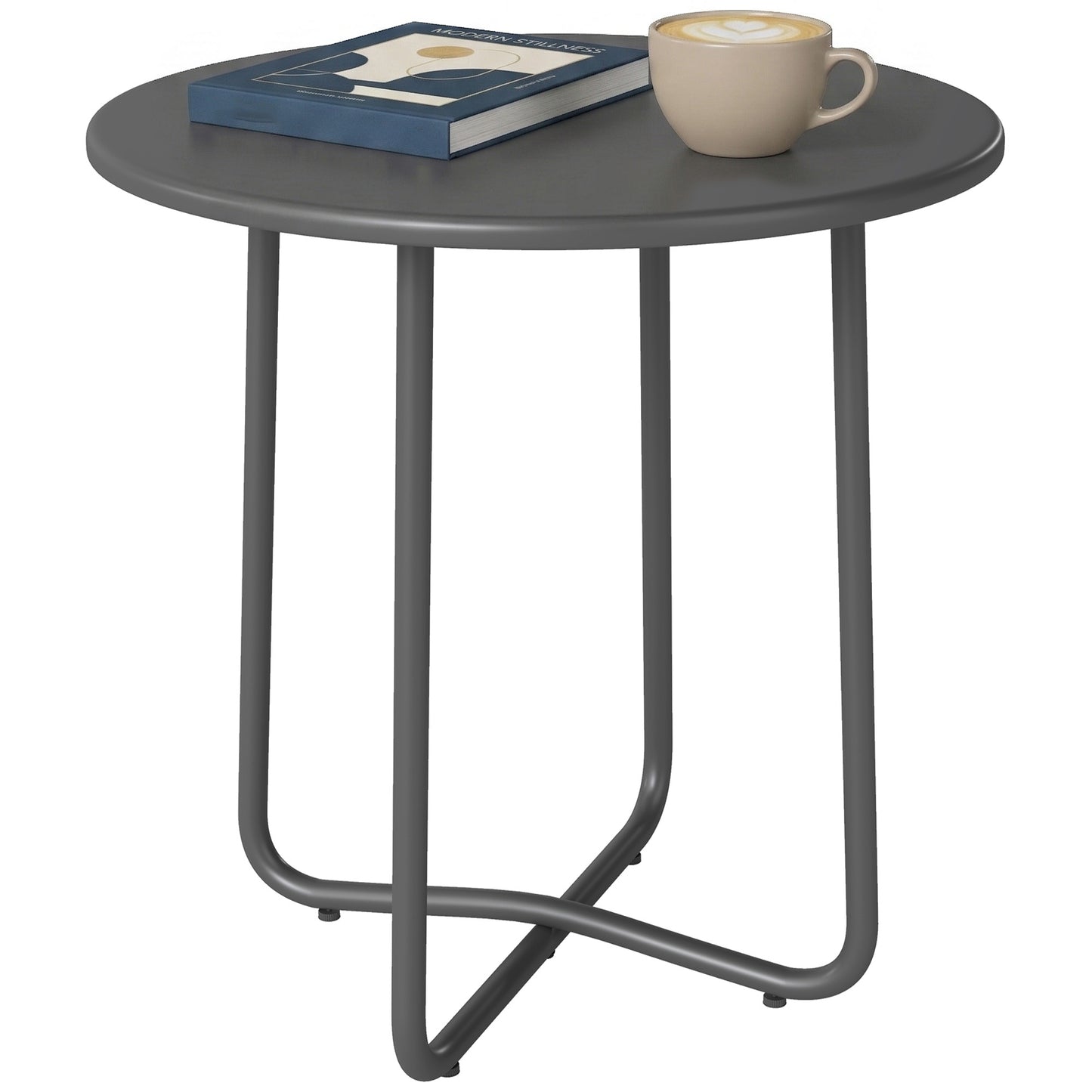 Metal Garden Side Table, 48 cm Round Outdoor Table, Dark Grey