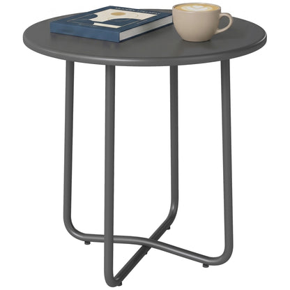 Metal Garden Side Table, 48 cm Round Outdoor Table, Dark Grey