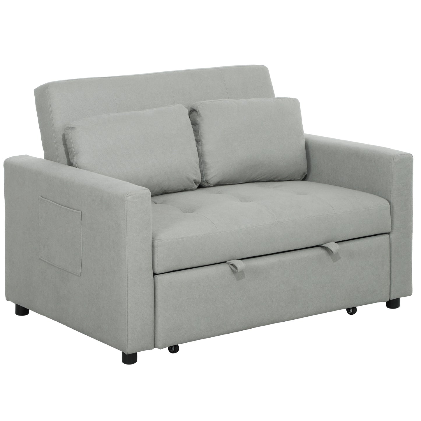 2 Seater Sofa Bed Convertible Bed Settee with Pillow, Light Grey