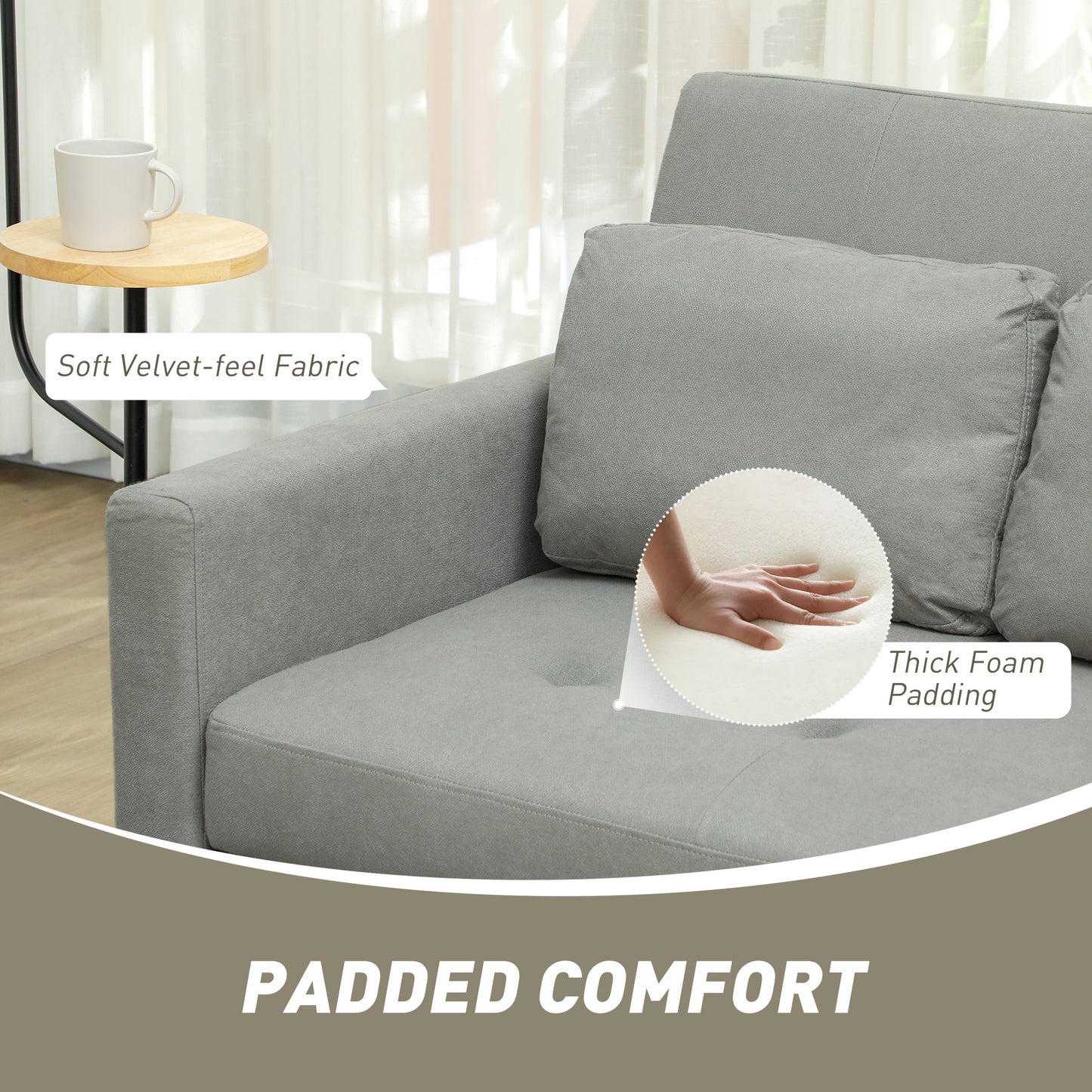 2 Seater Sofa Bed Convertible Bed Settee with Pillow, Light Grey