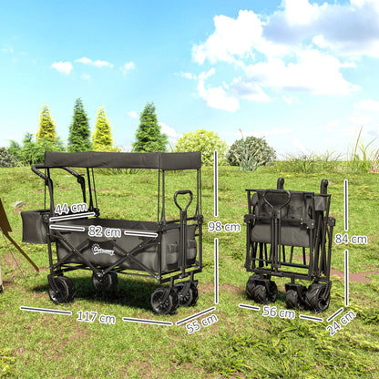 Outdoor Push Pull Wagon Stroller Cart w/ Canopy Top Black
