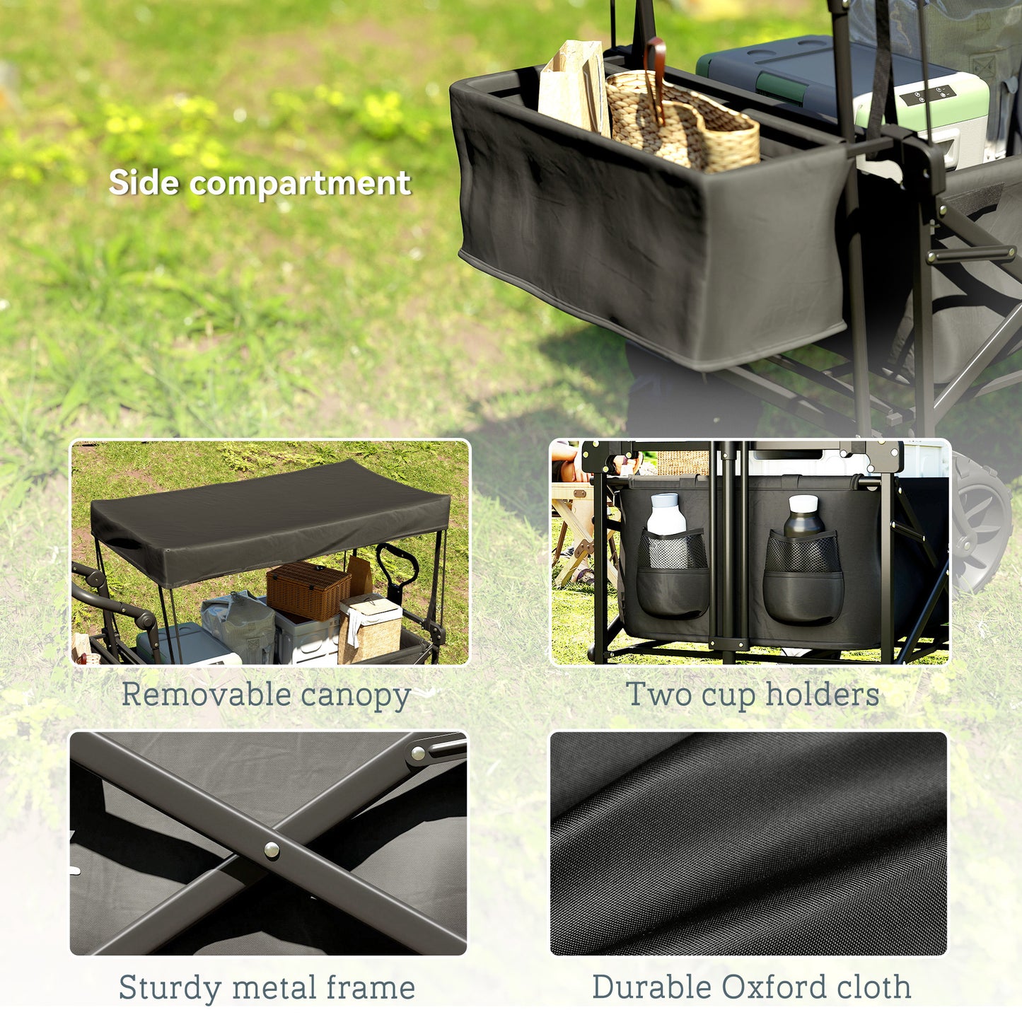 Outdoor Push Pull Wagon Stroller Cart w/ Canopy Top Black
