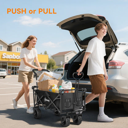 Outdoor Push Pull Wagon Stroller Cart w/ Canopy Top Black