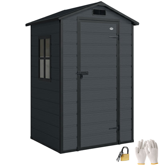 4 x 3 ft Plastic Small Garden Shed with Lockable Door, Dark Grey