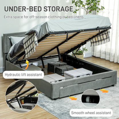 Double Bed Frame with Storage and Adjustable Velvet Headboard