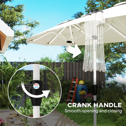 3 m Double-Sided Garden Parasol with Solar Lights, Cream White