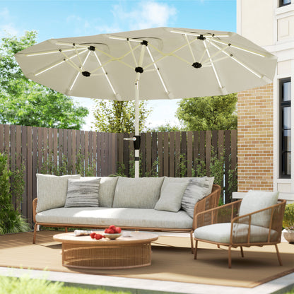 3 m Double-Sided Garden Parasol with Solar Lights, Cream White