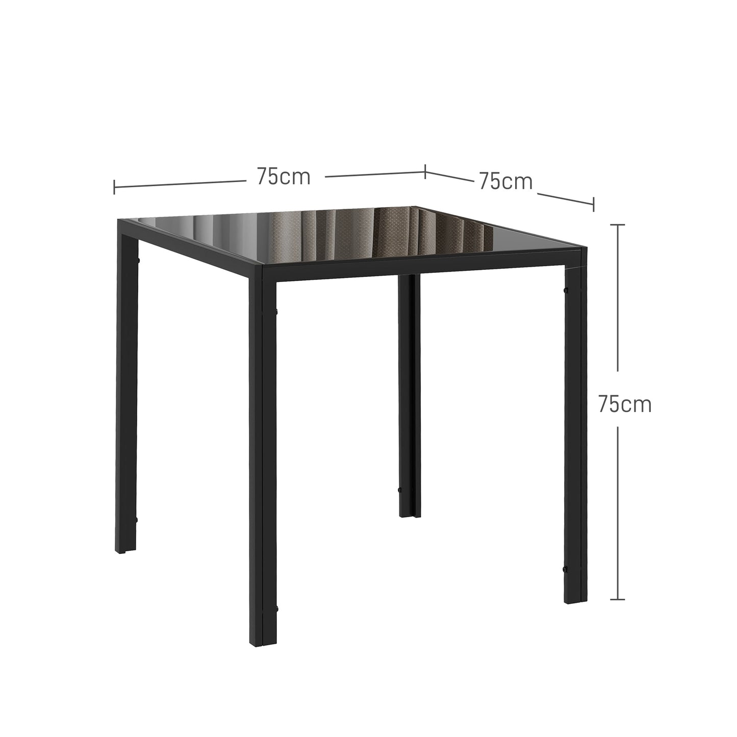 Modern Square Dining Table with Tempered Glass Top Metal Legs