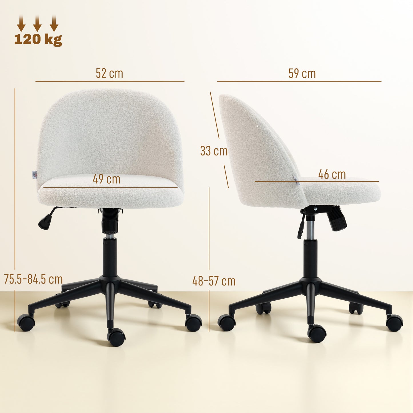 Desk Chair, Fluffy Swivel Office Chair for Makeup Vanity, Cream