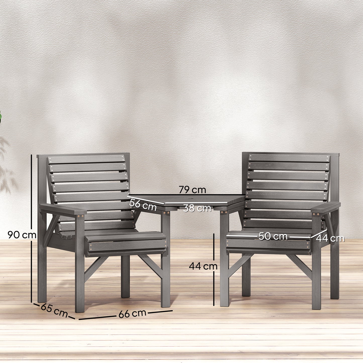 Wooden Garden Bistro Set, 2 Seater w/ Umbrella Hole, Light Grey