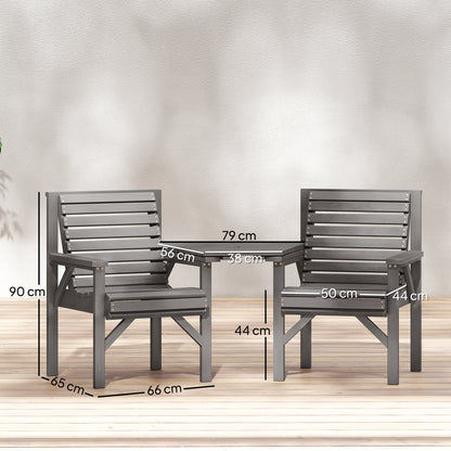 Wooden Garden Bistro Set, 2 Seater w/ Umbrella Hole, Light Grey