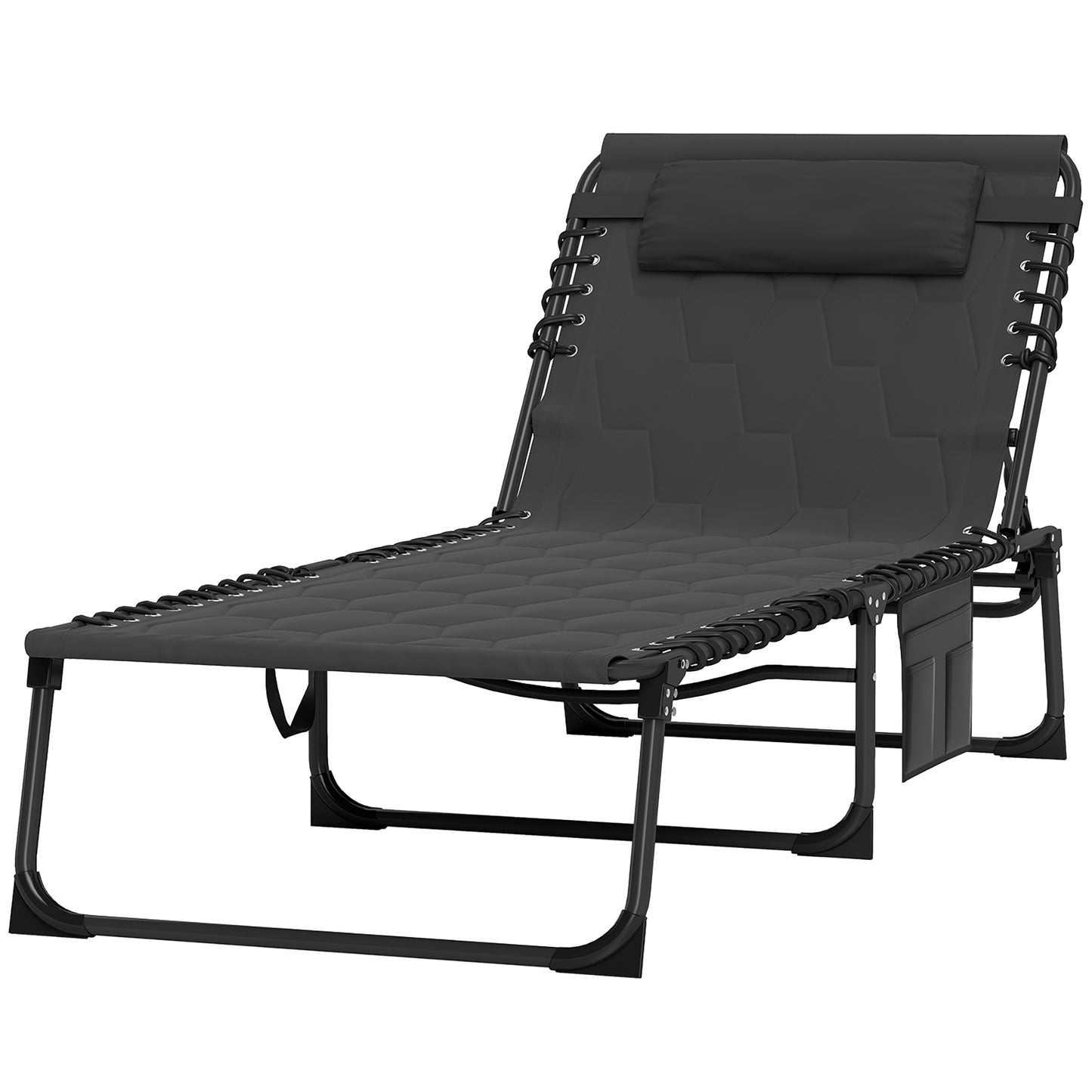Foldable Sun Lounger with Reclining Back and Padded Seat, Black
