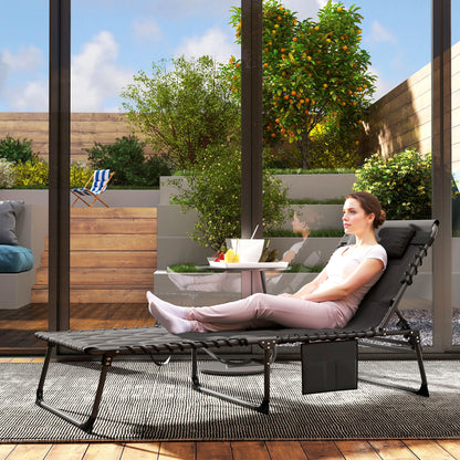 Foldable Sun Lounger with Reclining Back and Padded Seat, Black