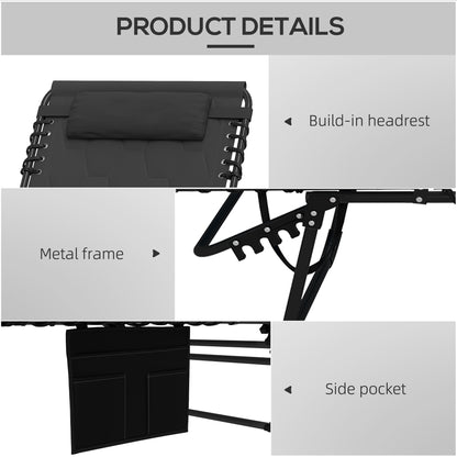 Foldable Sun Lounger with Reclining Back and Padded Seat, Black