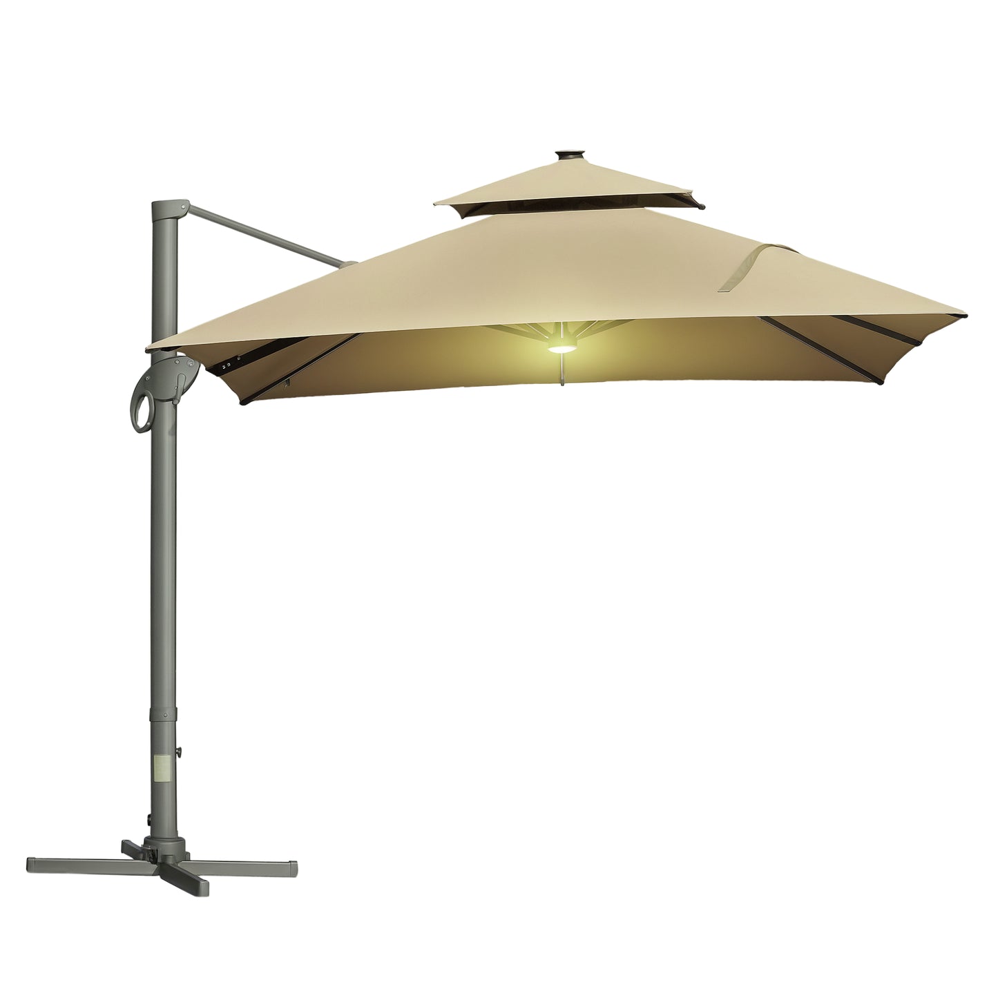 3 x 3(m) Cantilever Umbrella Power Bank Solar Cold Light Khaki