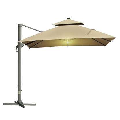 3 x 3(m) Cantilever Umbrella Power Bank Solar Cold Light Khaki