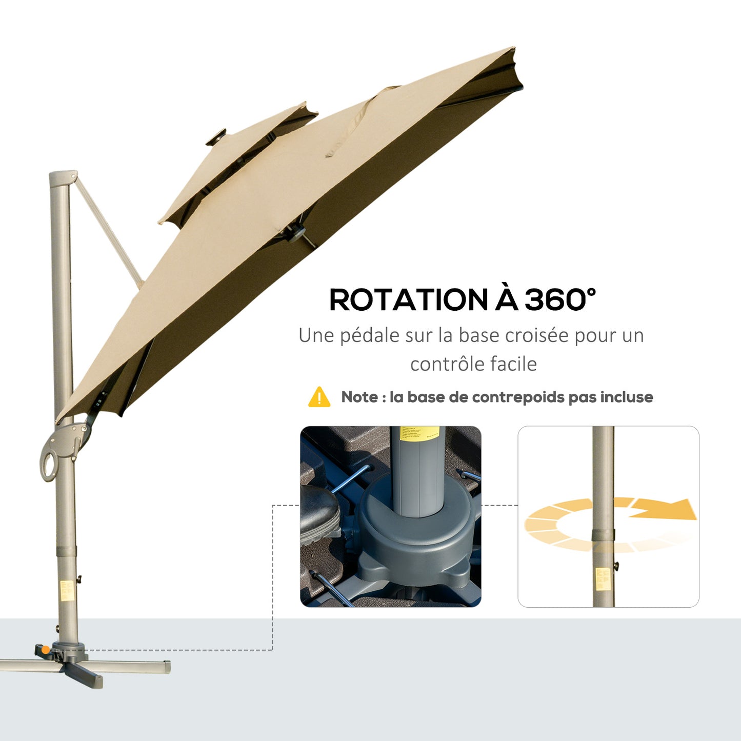 3 x 3(m) Cantilever Umbrella Power Bank Solar Cold Light Khaki