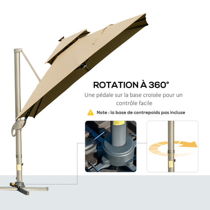 3 x 3(m) Cantilever Umbrella Power Bank Solar Cold Light Khaki