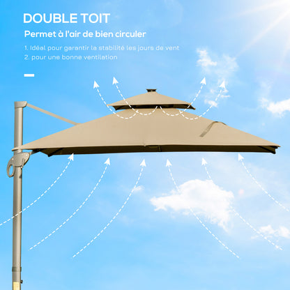 3 x 3(m) Cantilever Umbrella Power Bank Solar Cold Light Khaki