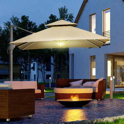3 x 3(m) Cantilever Umbrella Power Bank Solar Cold Light Khaki