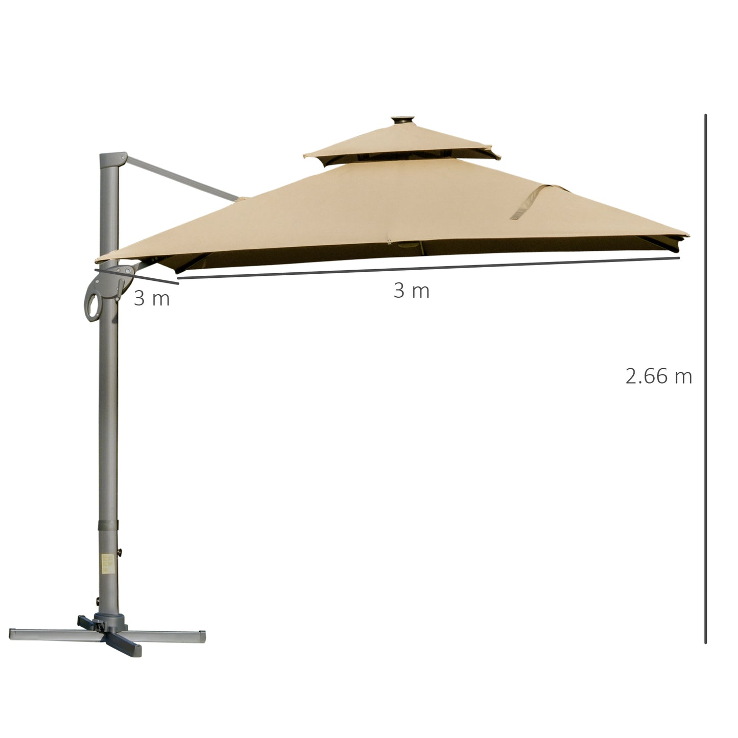 3 x 3(m) Cantilever Umbrella Power Bank Solar Cold Light Khaki