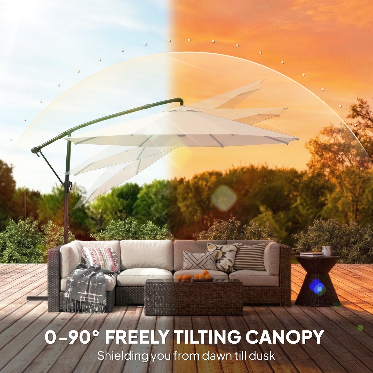 3 m Garden Cantilever Parasol with Cover, Rotation, Cream White