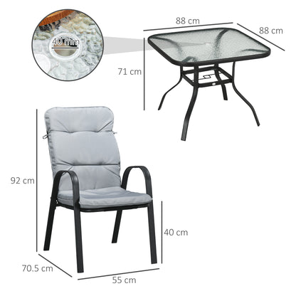 Garden Dining Set, Glass Table w/ Umbrella Hole Grey