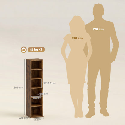 Set of 2 CD Storage Units with Adjustable Shelves, Rustic Brown