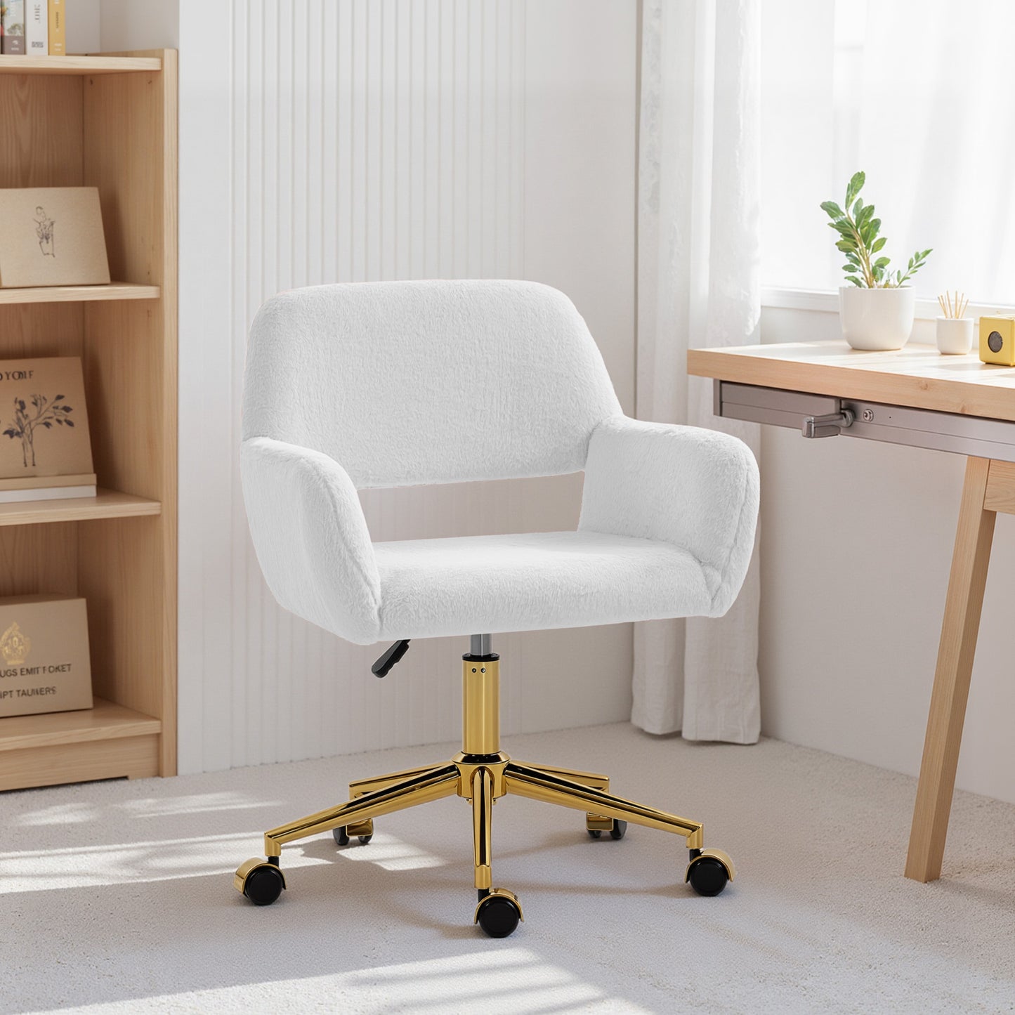 Swivel Office Chair, Vanity Desk Chair with Adjustable Height, Wheels