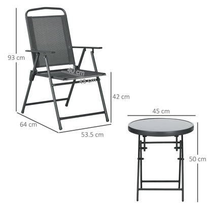 Patio Bistro Set Folding Chairs & Coffee Table for Balcony, Dark Grey