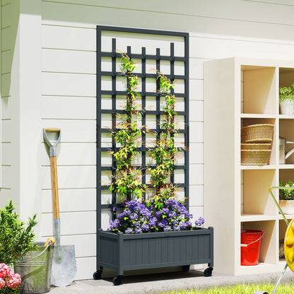 Wooden Trellis Planter, Raised Garden Bed with Wheels, Grey