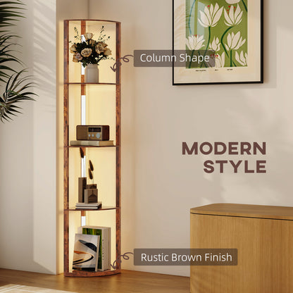Corner Floor Lamp with Dimmable Warm White LED Light, Rustic Brown