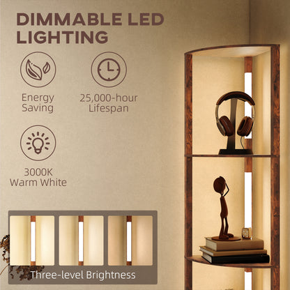 Corner Floor Lamp with Dimmable Warm White LED Light, Rustic Brown