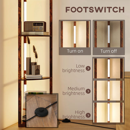 Corner Floor Lamp with Dimmable Warm White LED Light, Rustic Brown