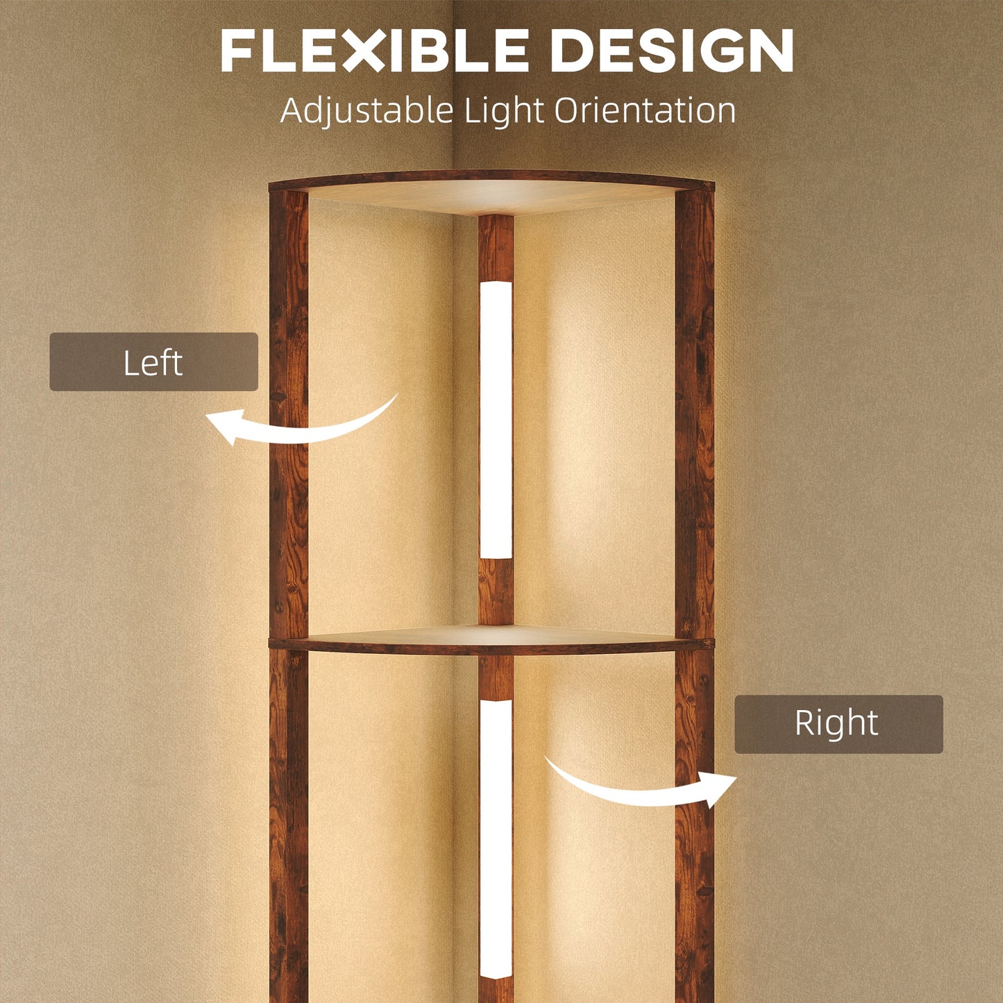 Corner Floor Lamp with Dimmable Warm White LED Light, Rustic Brown