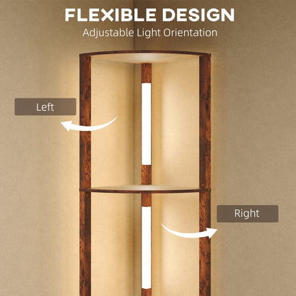 Corner Floor Lamp with Dimmable Warm White LED Light, Rustic Brown