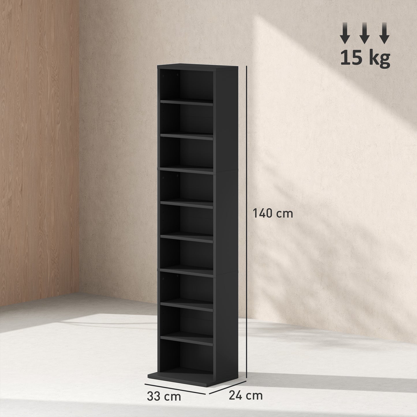 260 CD Storage Unit 120 DVD Storage Tower with 9 Compartments Black