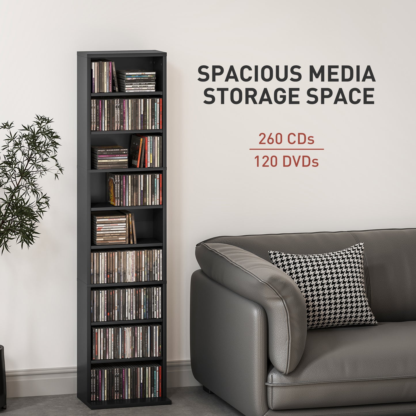 260 CD Storage Unit 120 DVD Storage Tower with 9 Compartments Black