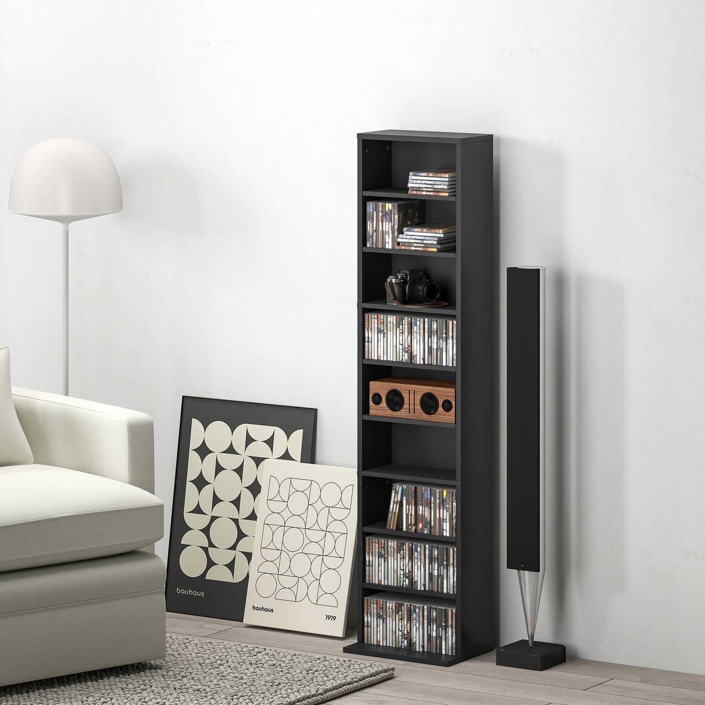 260 CD Storage Unit 120 DVD Storage Tower with 9 Compartments Black
