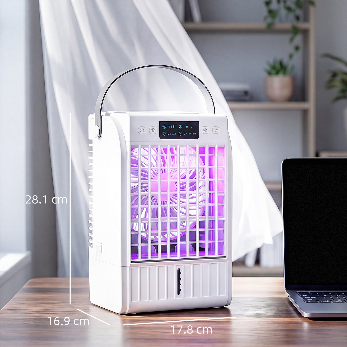 4-in-1 Mini Air Cooler with RGB 7 LED Light, Cooling Fan, White