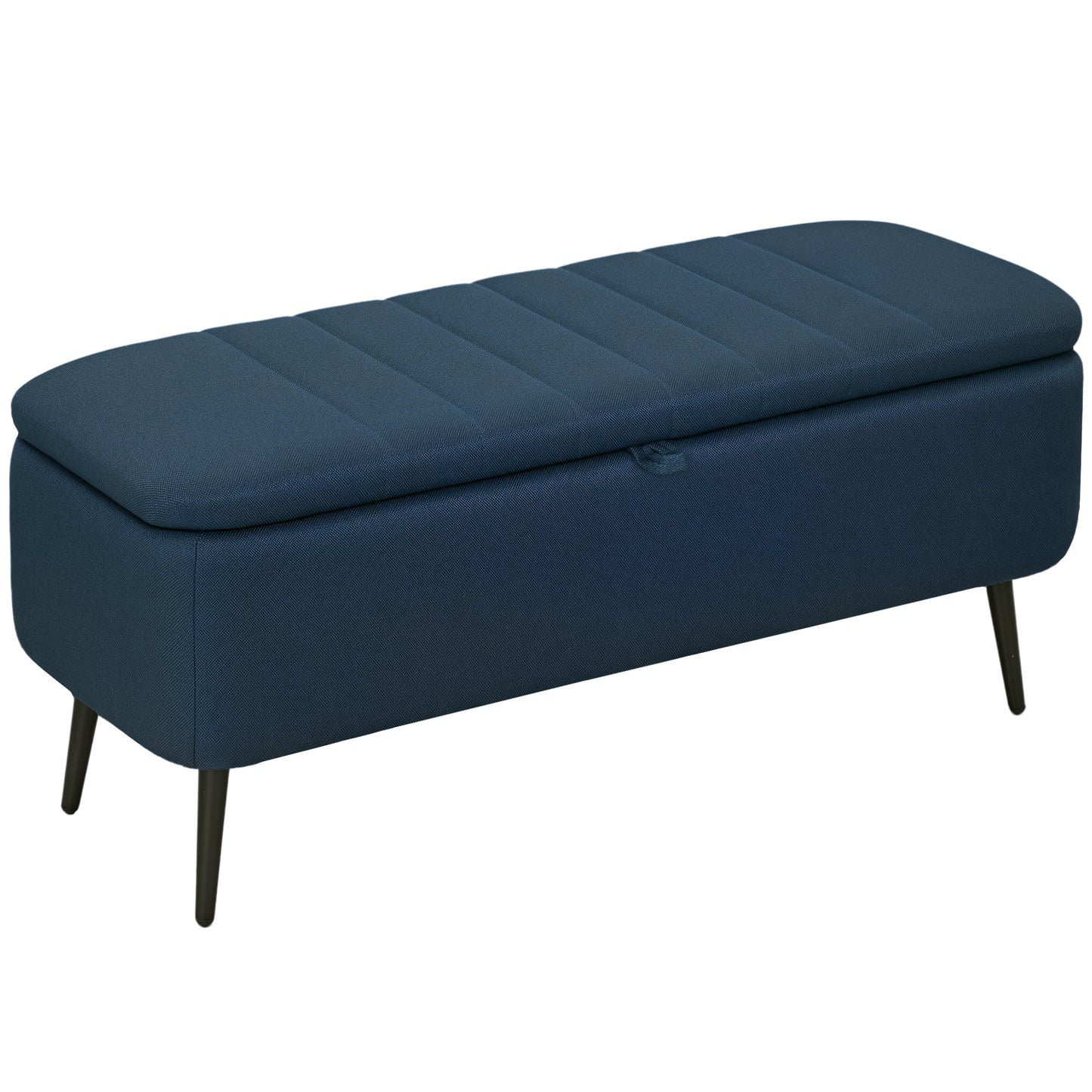 Storage Ottoman Bench, Linen Fabric Footstool with Steel Legs Blue