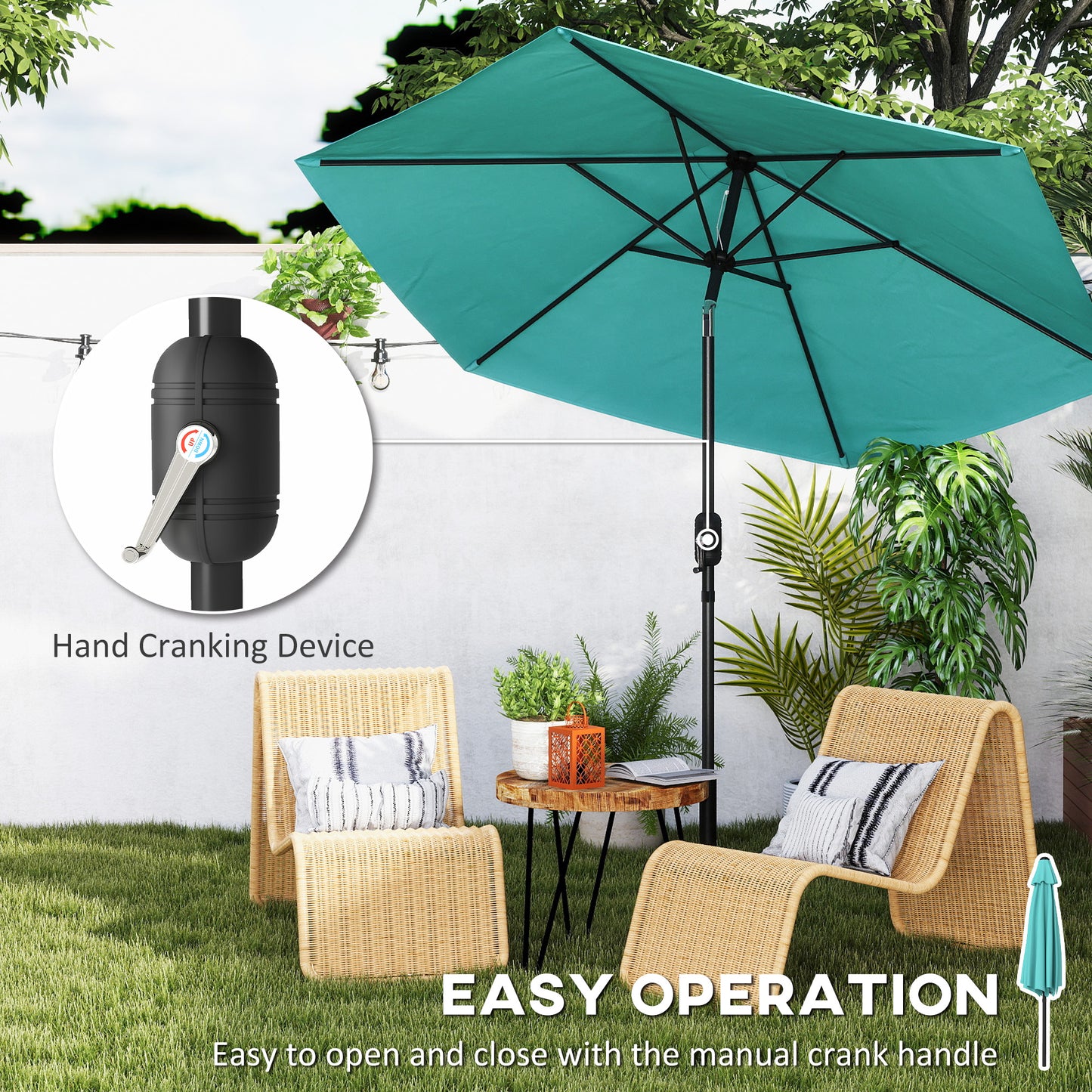 2.6M Garden Parasol Umbrella with Aluminium Pole, Tilt, Turquoise