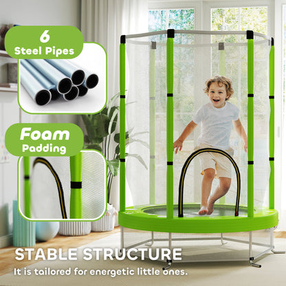 4.6ft Toddler Trampoline w/ Safety Enclosure Net, for Indoor Outdoor Use, Ages 3-6 Years, Green