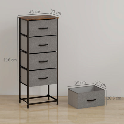 5 Drawer Fabric Chest of Drawers with Wooden Top, Rustic Brown