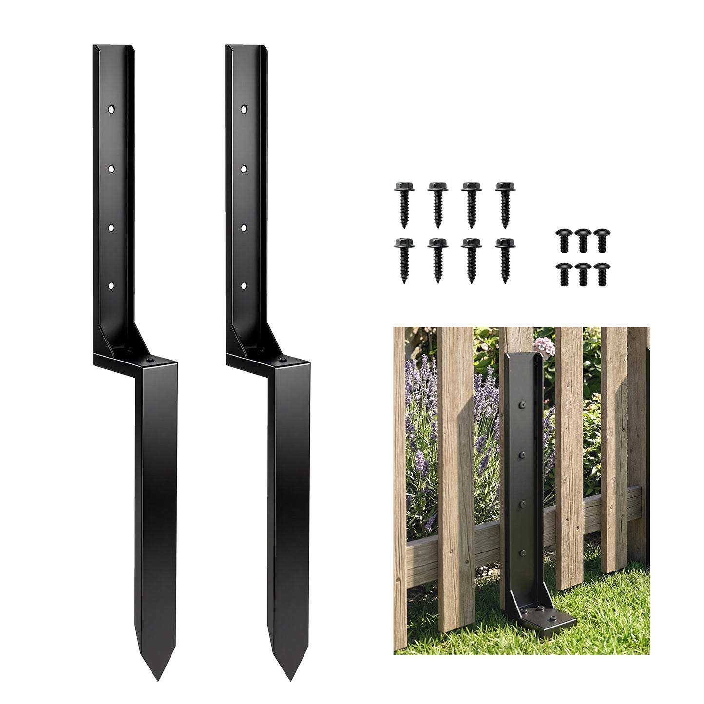 2 Pack Fence Post Repair Kit, Metal Fence Post Support with Drill